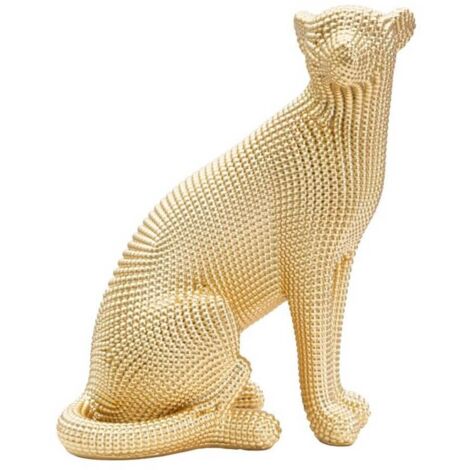 Leopardo perlato sdraiato, poliresina oro 23x15,5x29 cm