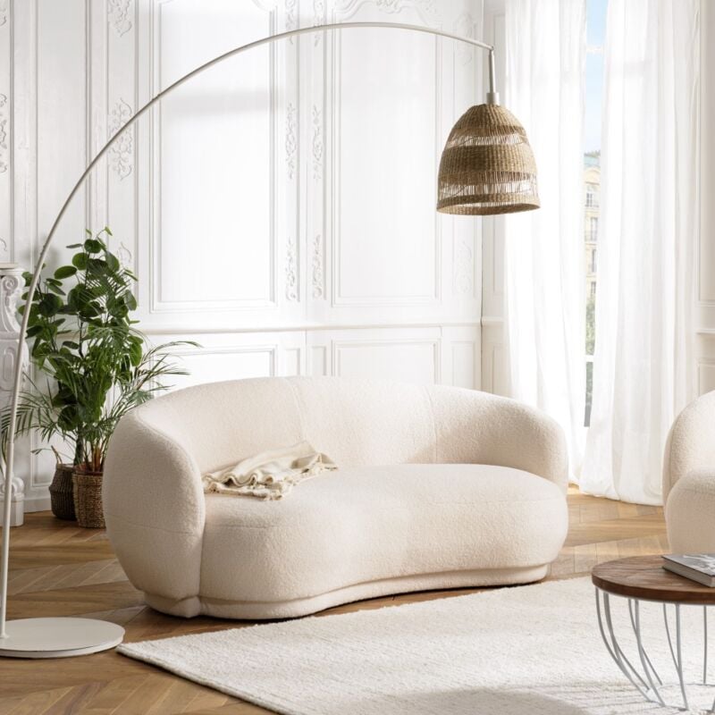 Macabane - leopold - Canapé haricot 3 places en tissu bouclette écru