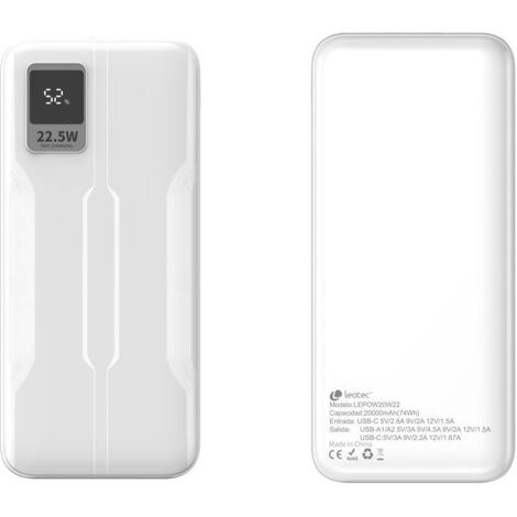LEOTEC POWERBANK 20000MAH 22,5W PD20W BLAN (1 USB-C+2USB-A INC USB-A A USB-C)