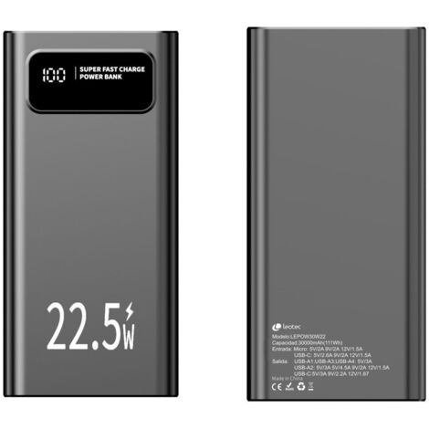 LEOTEC POWERBANK 30000MAH 22,5W PD20W NEG (1 USB-C+4USB-A INC USB-A A USB-C)