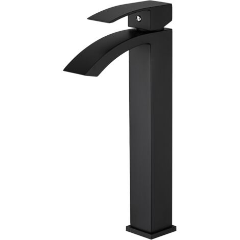 LERIO XL Robinet mitigeur haut bec cascade chrome noir pour salle de bain