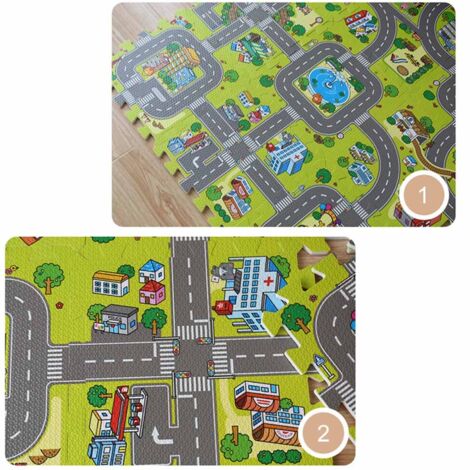 Lernpuzzlematte – Straßen und Verkehrsmittel für Babys – 9-teiliges EVA-Set, 30 x 30 x 1 cm