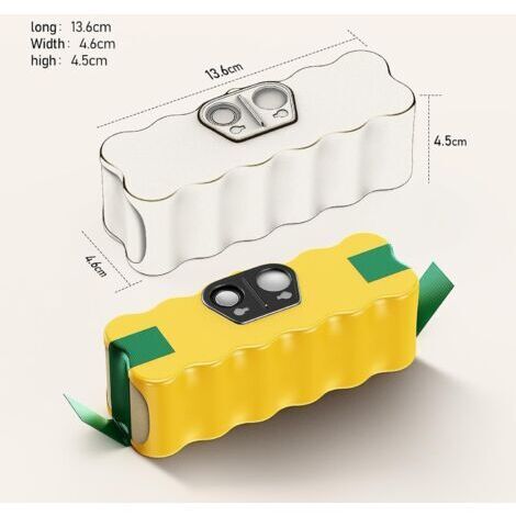 Les batteries NiMH 14,4 V 4500 mAh pour iRobot Roomba séries 500, 600, 700 et 800 et R3 – avec 2 brosses latérales – offrent jusqu'à 3 heures de performances optimales.