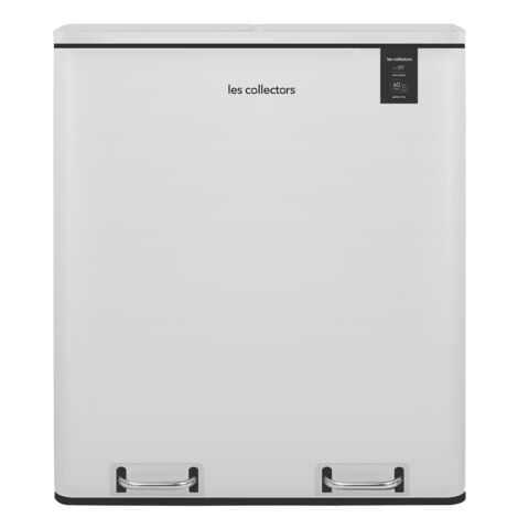Les Collectors Papelera de reciclaje a pedal N°918 Capacidad 60 L, 2 Compartimentos 30 L, Cubos amovibles, Reciclaje, Clasificación selectiva, Cierre silencioso, Blanco