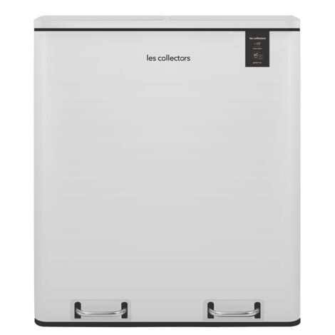 Les Collectors Poubelle de recyclage à pédale N°918 Capacité 60 L, 2 Compartiments 30 L, Seaux amovibles, Recyclage, Tri sélectif, Fermeture silencieuse, Blanc