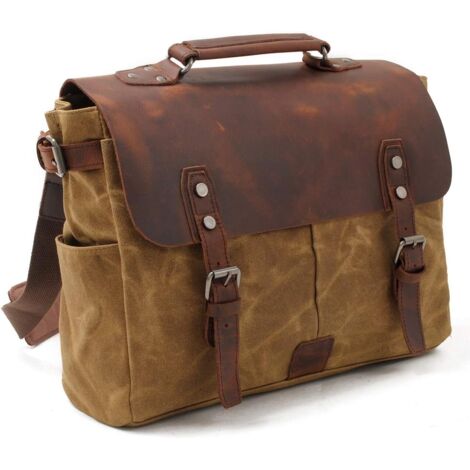 les hommes est sac de coursier sac de toile imperméable ciré cuir vintage ordinateur toile cartable épaule mallette à usage quotidien brown travaux école college