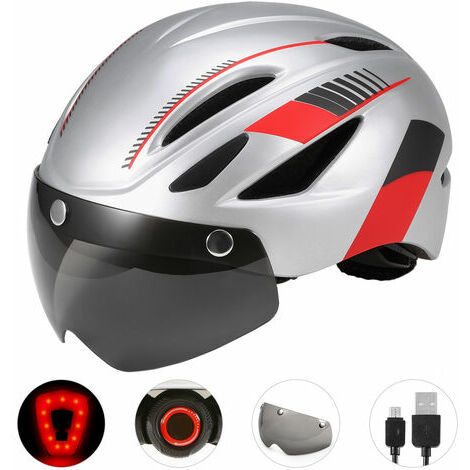 Les Hommes Et Les Femmes De Casque D'Equitation Visiere De Casque Etanche Rechargeable Amovible Retro-Eclairage, Rouge Argent MOON