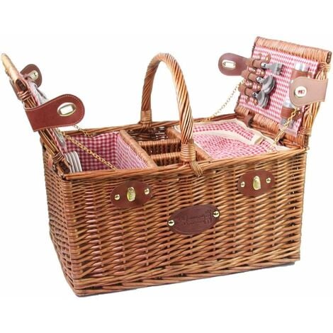 Les Jardins de la Comtesse - Cestino da picnic con motivo a quadretti rossi e vimini scuro Saint-Germain, 46 x 33 x 24 cm