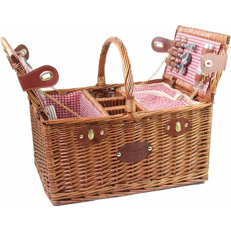 Panier à pique-nique avec motif à carreaux rouges et osier foncé 'Saint-Germain', 46 x 33 x 24 cm Picnic - Les Jardins De La Comtesse