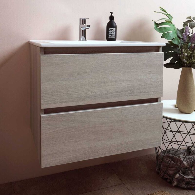 Kiamami Valentina Meubles De Salle De 90 Cm Avec Tiroir Et Cabinet A Jour Modele Berlin Elm Leone Basin Declairage A Led Cuisines Et Salles De Bain Lavabos De Salle De Bain