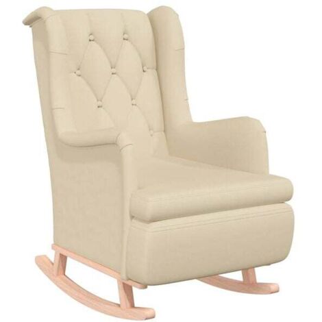 Les pieds du fauteuil et du fauteuil à bascule sont en bois d'hévéa beige massif, et le revêtement est en tissu.