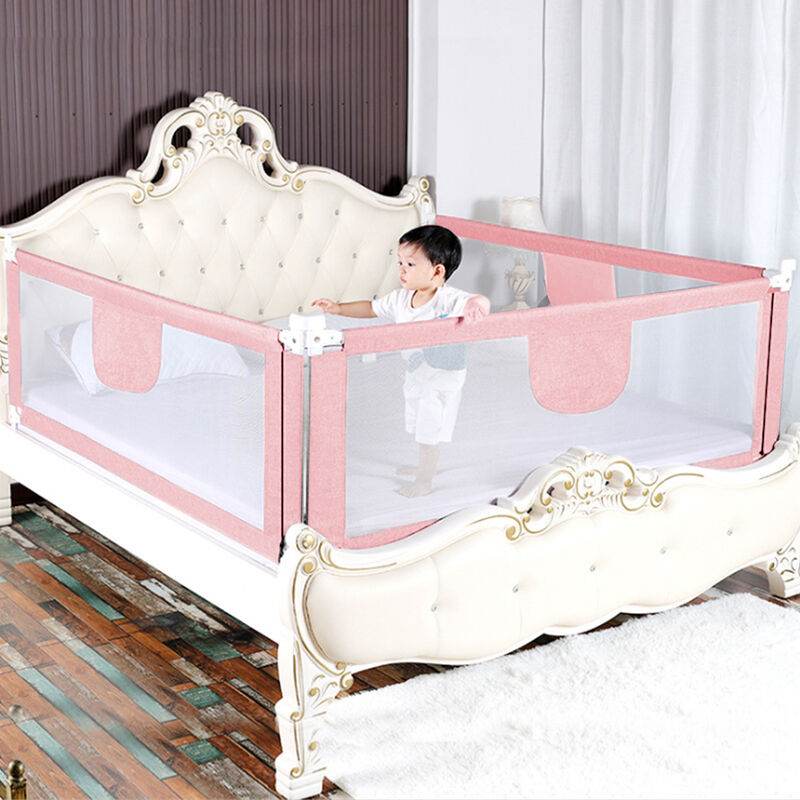 Lot de 1 Barrière de Lit Portable Bébé réglage de la Hauteur Bed Rail for Toddlers 1.8m rose