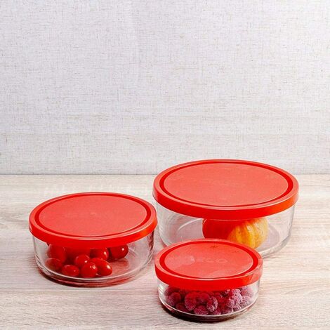 Les récipients en verre rond bénéficient de la nourriture pour la cuisine et les voyages ensemble 3 pcs bormiolis