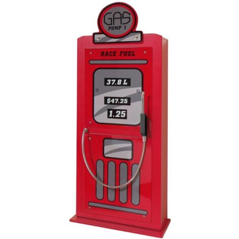 Les Tendances – Armoire 1 porte pompe à essence bois MDF rouge L 50 x H 141 x P 40 cm – Compartiments de rangement – Fabrication Belgique