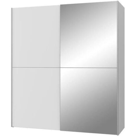 Les Tendances – Armoire 2 portes coulissantes avec miroir – Blanc mat – L 170,3 x P 61,2 x H 190,5 cm – 2 tringles à habits et 3 tablettes incluses