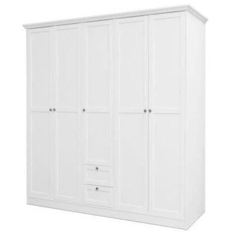 Les Tendances – Armoire 5 portes 2 tiroirs 186,1x67x200 cm blanc – Panneaux mélaminés – Style épuré pour décoration moderne
