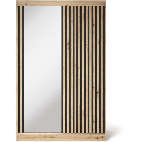 Les Tendances – Armoire adulte 120cm – 2 portes coulissantes – 1 miroir + 1 chêne artisan – Système Laguna Fast – Dimensions H 204 x P 60 cm