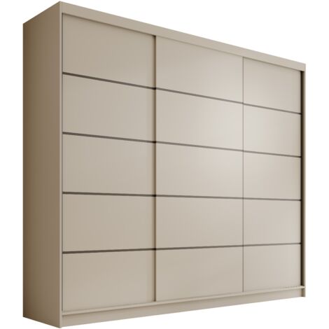 Les Tendances – Armoire coulissante 3 portes 250cm – Design moderne sans miroir – 11 étagères + penderie – Rails aluminium pour gain de place