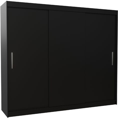 Les Tendances – Armoire de chambre 3 portes coulissantes noir mat 250 cm – Intérieur optimisé avec étagères réglables – Garantie 5 ans