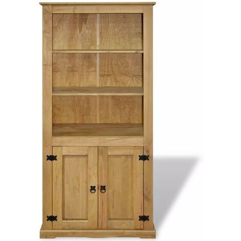 Les Tendances – Armoire de rangement 2 portes en pin massif naturel – Style mexicain – 3 étagères ouvertes – 2 étagères intérieures – Charme rustique