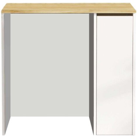 Les Tendances – Armoire de rangement pour machine à laver en bois mélaminé blanc et noyer – Dimensions L 93,5 x P 60 x H 88,3 cm – Tiroirs intégrés pour rangement