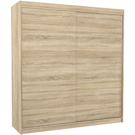 Les Tendances – Armoire en bois clair 2 portes coulissantes 200x215x58 cm – Penderie et étagères réglables – Fabrication européenne – Système d'enroulement