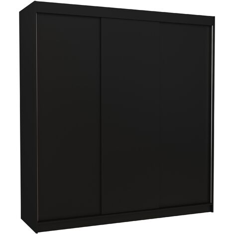 Les Tendances – Armoire noire 2 portes coulissantes 200x215x58 cm – Penderie avec étagères réglables – Système d'enroulement pour gain de place