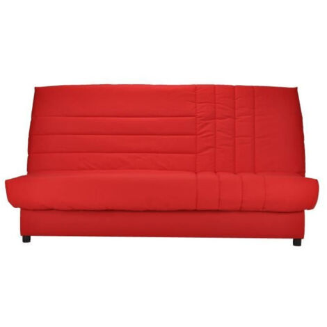 Les Tendances – Banquette clic-clac rouge 192x95x101 cm – Couchage 130x190 cm – Matelas Bultex 11 cm – Tissu 100% coton déhoussable