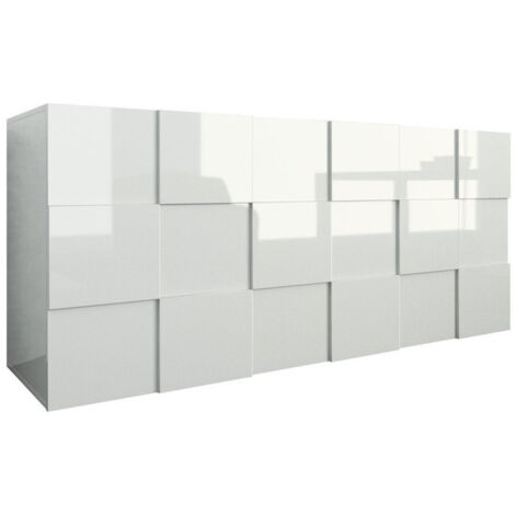 Les Tendances – Buffet blanc brillant en mélamine 180x42x84 cm – Design effet damier – 3 portes réversibles – Made in Italy