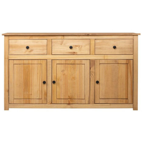 Les Tendances – Buffet en bois de pin massif 135cm – 3 portes et 3 tiroirs – Finition vernis naturel – Design rustique pour rangement élégant