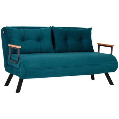 Les Tendances – Canapé convertible 2 places bleu Sando – Dimensions couchage 175 x 133 cm – Dossier réglable – Métal et polyester - 859FTN1276