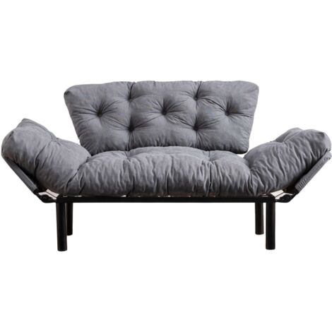 Les Tendances – Canapé convertible 2 places tissu microfibre gris clair – Longueur 155 cm – Couchage 187 x 73 cm – Accoudoirs modulables