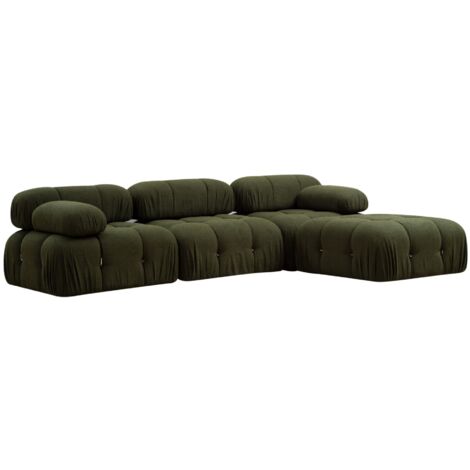 Les Tendances – Canapé d'angle modulable velours vert épinard – 4 places – Dimensions L 288 x P 95 x H 75 cm – Confort optimal avec mousse haute densité
