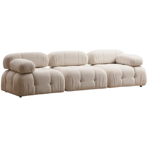 Les Tendances – Canapé droit modulable 3 places velours crème – Dossiers et bras détachables – Dimensions L 288 x P 95 x H 75 cm – Confort haut de gamme