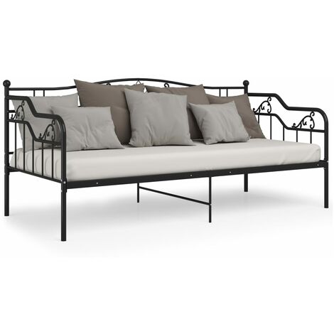 Les Tendances – Canapé-lit noir métal 90x200 – Cadre robuste avec barrière latérale – Dimensions totales 206x95x91,5cm – Pour espaces réduits
