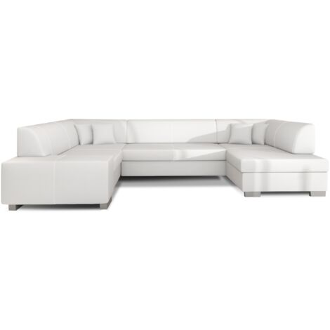 Les Tendances – Canapé panoramique convertible simili cuir avec coffre de rangement à droite – Largeur 320 cm – Surface de couchage 240 x 125 cm – Fabrication européenne