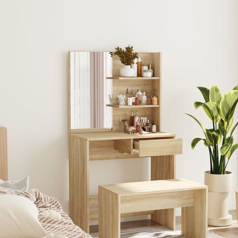 Les Tendances – Coiffeuse avec miroir chêne sonoma 74,5x40x141 cm – Bois d'ingénierie résistant à l'humidité – Grand espace de rangement – Design moderne