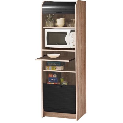 Les Tendances – Colonne de cuisine en bois clair et noir – Dimensions L 58 x H 181 x P 47 cm – 2 tablettes fixes et 1 réglable – Éco-conçu, fabriqué en France