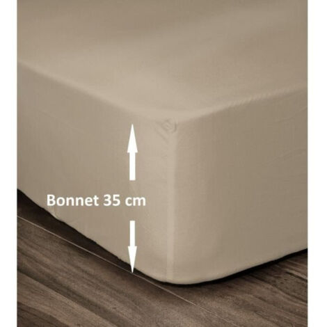 Les Tendances – Drap housse 100 % coton beige 140 x 190 cm – Bonnet 35 cm pour matelas épais – Densité 54 fils/cm² pour confort optimal