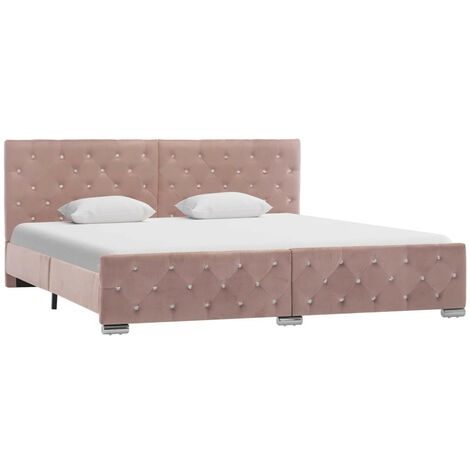 Les Tendances – Lit adulte rose en velours 180x200 cm – Cadre robuste en acier et contreplaqué – Hauteur 27,5 cm – Design élégant et facile à assembler