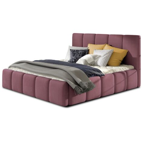 Les Tendances – Lit coffre velours italien 140x200 cm – Tête de lit capitonnée – Structure bois massif – Entretien facile avec chiffon humide - Rose-140x200