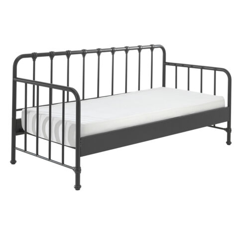 Les Tendances – Lit banquette 90x200 cm – Structure métal noir mat – Sommier inclus – Normes de sécurité EN 71-3, EN 747-1 et 2 – Fabrication Belgique