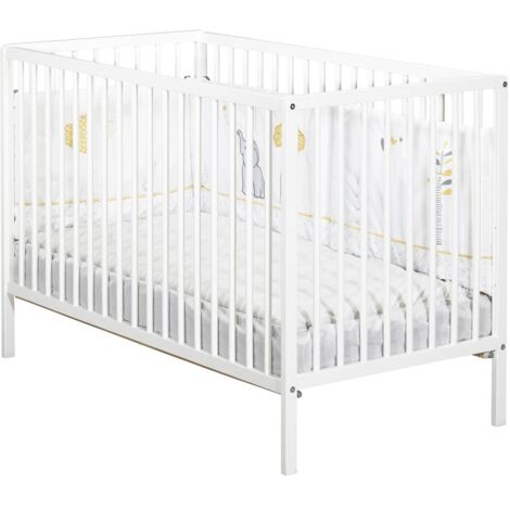 Les Tendances – Lit bébé 120 x 60 cm – En hêtre laqué blanc – Sommier réglable sur 3 positions – Barreaux ronds – Fabrication européenne