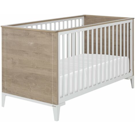 Les Tendances – Lit bébé 70 x 140 cm – Sommier en hêtre massif réglable – Barrières blanches – Évolutif en lit enfant