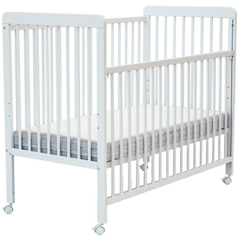 Les Tendances – Lit bébé coulissant 60 x 120 cm en bois massif – Côté coulissant pour accès facile – Sommier réglable 3 hauteurs – 4 roulettes avec frein