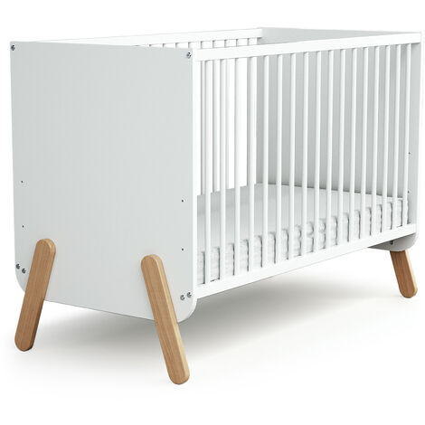 Les Tendances – Lit bébé en bois massif blanc et hêtre 60 x 120 cm – Sommier réglable 3 hauteurs – Style scandinave pour chambre enfant