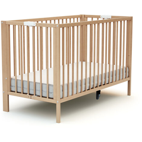 Les Tendances – Lit bébé pliant 60 x 120 cm en hêtre massif – Sommier à lattes réglable – Conformité EN-716-1 – Facile à plier et déplier
