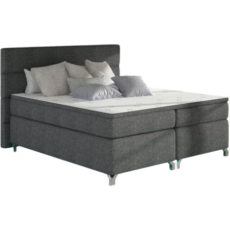 Les Tendances – Lit boxspring 160x200 cm tissu anthracite – Structure robuste avec tête de lit rembourrée – Matelas mousse haut de gamme + ressorts Bonnell