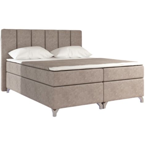 Les Tendances – Lit boxspring 160x200 cm tissu beige – Housse en tissu résistant – Tête de lit rembourrée – Lumières LED avec télécommande
