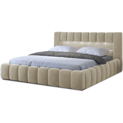Les Tendances – Lit coffre Luto prestige 160x200 cm – Revêtement velours italien premium – Coffre avec mécanisme à vérins – Beige clair - clair-160x200